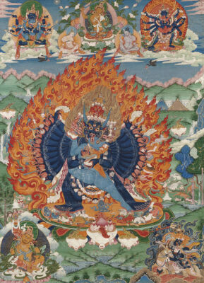 A Fine Tibetan Thang.Ka Depicting Vajrabhairava With His Eighteen Legs