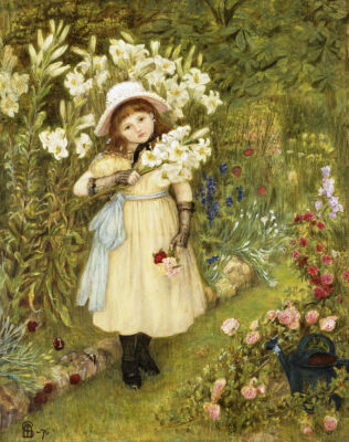 Portrait Of Effie Holding A Lily And A Posy Of Roses In A Garden, 1876