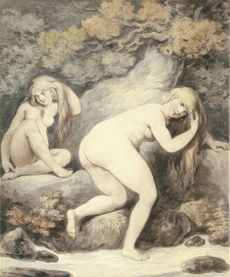 Two Women Bathing In A Stream