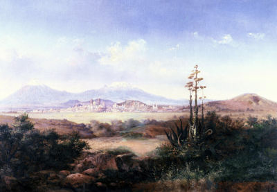 View Of The Pueblo With Volcanoes