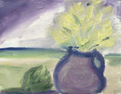 Purple Jug, Yellow Tulips, Artichoke & Sea