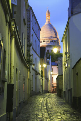 France Paris Montmartre Sacre Coeur at night