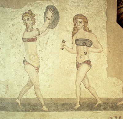 Women gymnasts, Roman mosaic, early 4th century