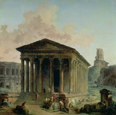 The Maison Carree with the Amphitheatre