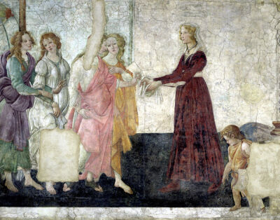 Venus and the Graces offering gifts to a young girl 1486