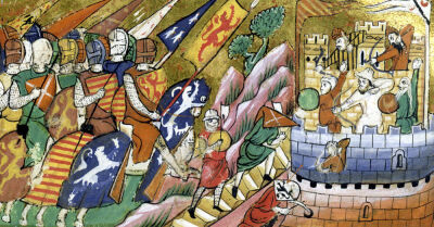 An English army attacking a castle