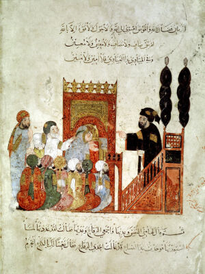 Abou Zayd preaching in the Mosque from 'Al Maqamat' by Al-Hariri
