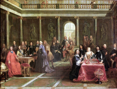 Queen Christina of Sweden surrounded by courtiers