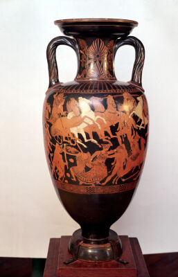 Attic red figure amphora depicting Ares and Aphrodite