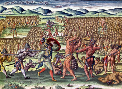 The French Help the Indians in Battle from 'Brevis Narratio..'