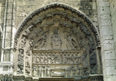 View of the tympanum depicting the Madonna and Child c.1145