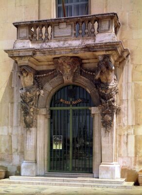 View of the museum entrance with Atlantes