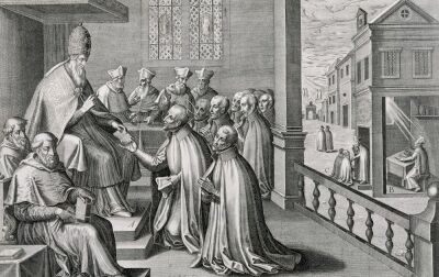 Pope Paul III receiving the Rule of the Society of Jesus 1540