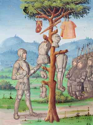 Aeneas hangs the armour of Mezentius from an oak tree 1469