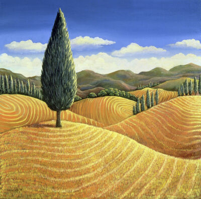 Cypress tree and cornfields, 1990