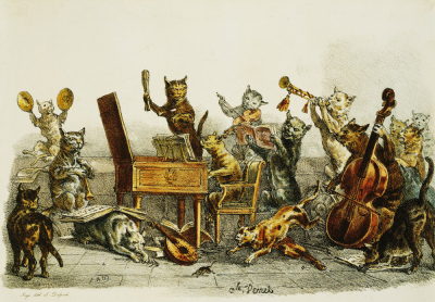 Amateurs' Concert, caricature of cats making music