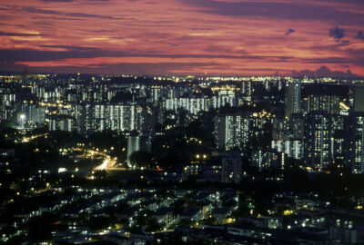 Sunset over the city of Singapore